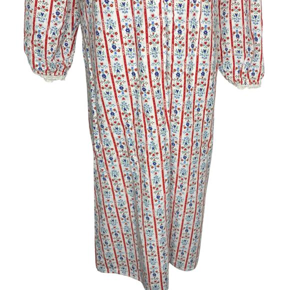 Lanz of Sazburg Long Flannel Nightgown White Red Eyelet Hearts XL Cottagecore - Picture 8 of 16